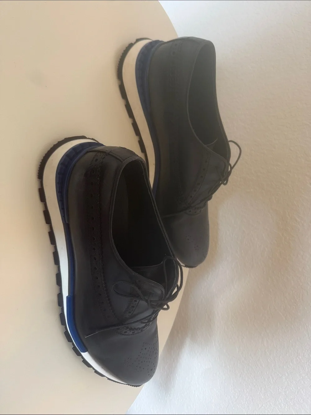 Men's Berluti Black Leather Wingtip Derby with Blue Accent Sole